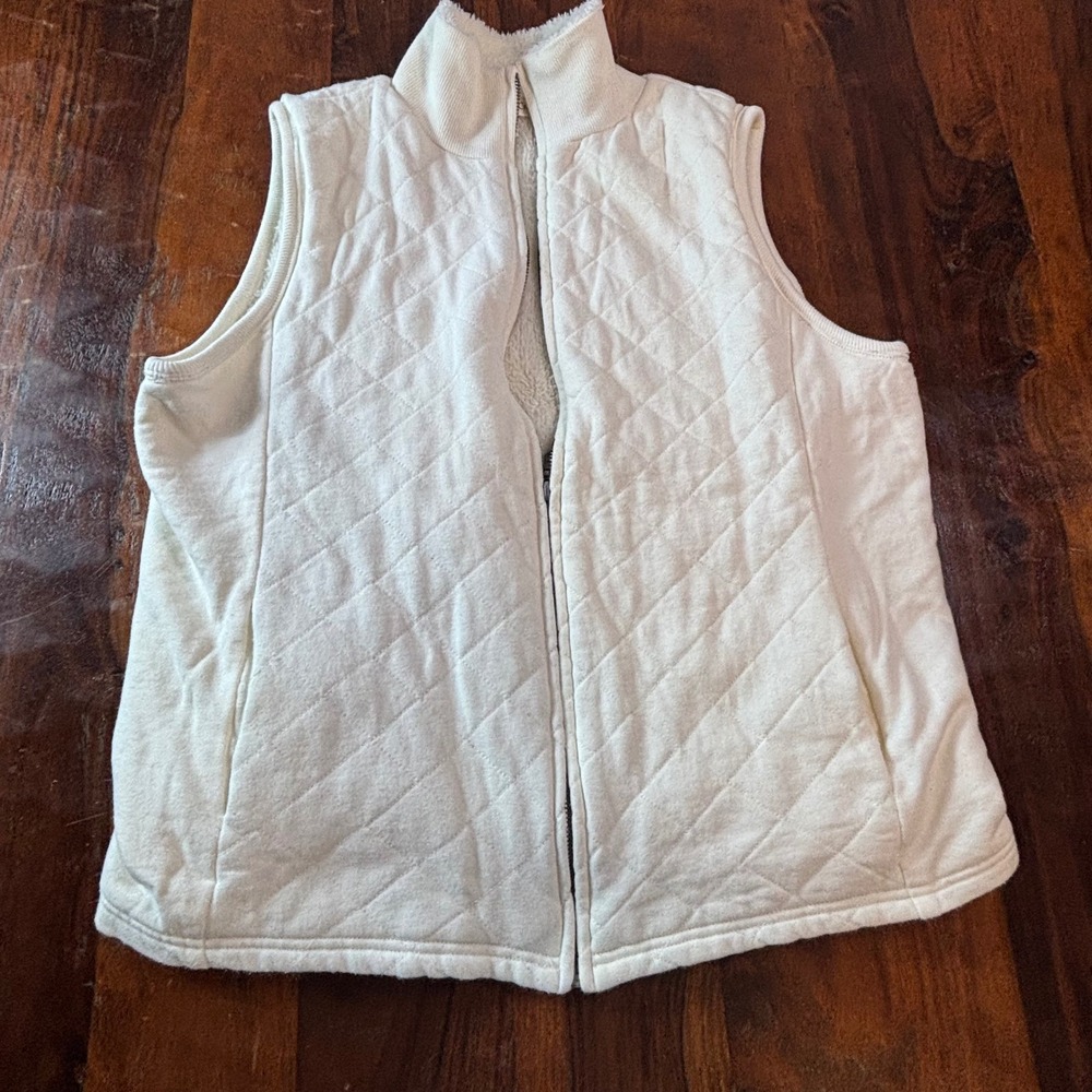 Coldwater Creek Womens Quilted Faux Fur Lined Vest Cream Off-White Size M 10-12